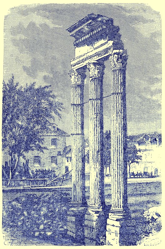 蓖麻寺的三列，来自Victor Duruy的罗马历史插图，1884年出版（数字增强图像） 作者 英语学校