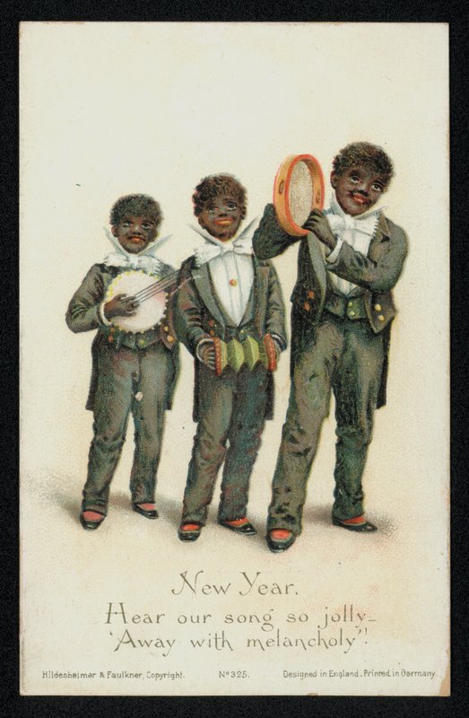Three black boys playing musical instruments, New Year