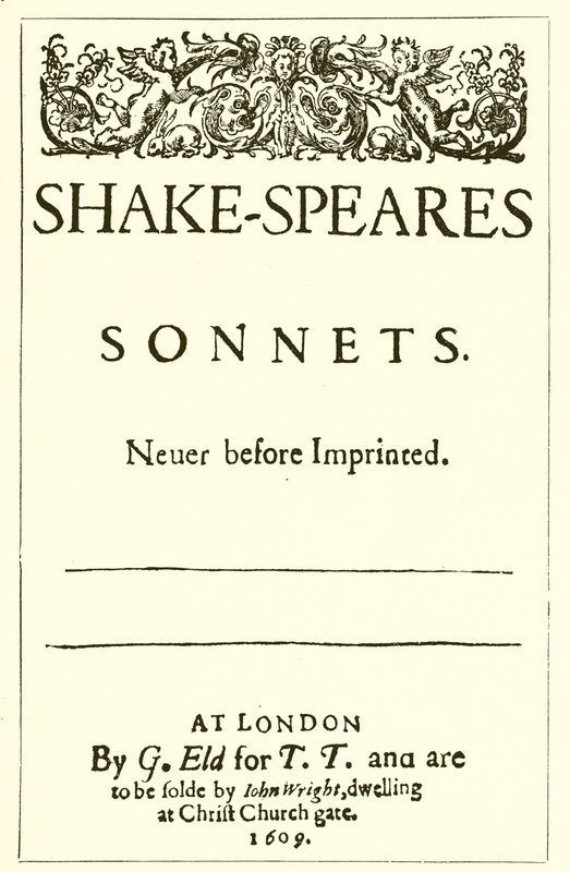 莎士比亚十四行诗的标题页，1609年 作者 英语学校