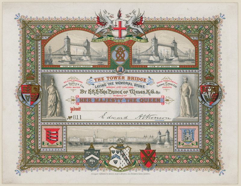 伦敦塔桥，1886年6月21日，纪念石铺设的邀请 作者 英语学校