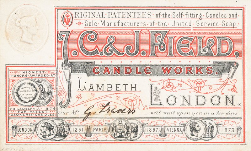 交易卡，JC和J Field Candle Works 作者 英语学校