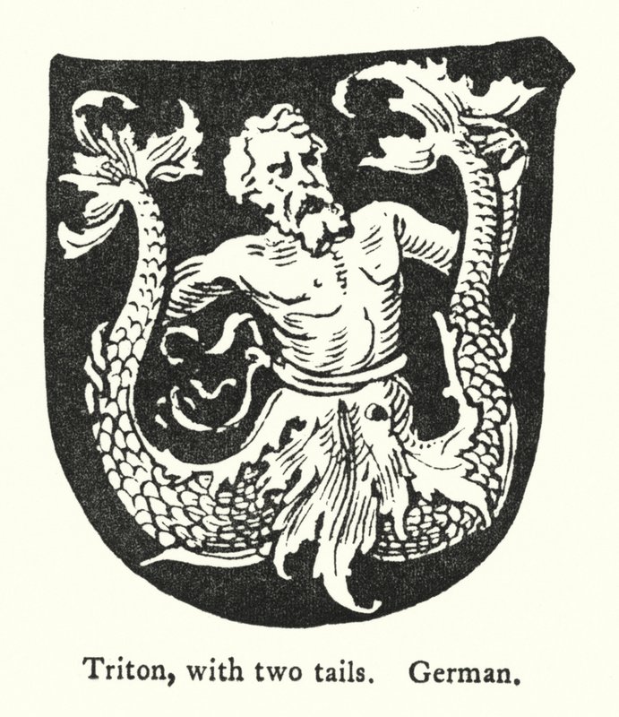 Triton, with two tails, German (engraving) 作者 英语学校