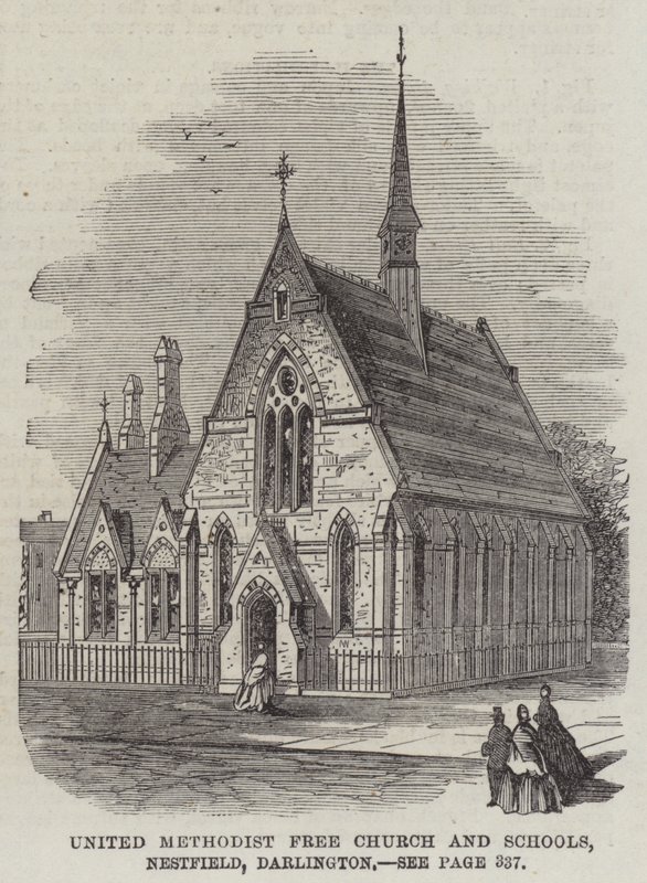 United Methodist Free Church and Schools, Nestfield, Darlington (雕刻) 作者 英语学校