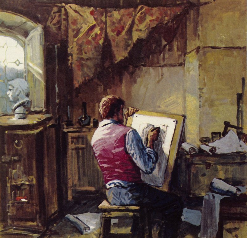 梵高离开了他在矿山的传教工作，并在布鲁塞尔开始绘画 作者 英语学校