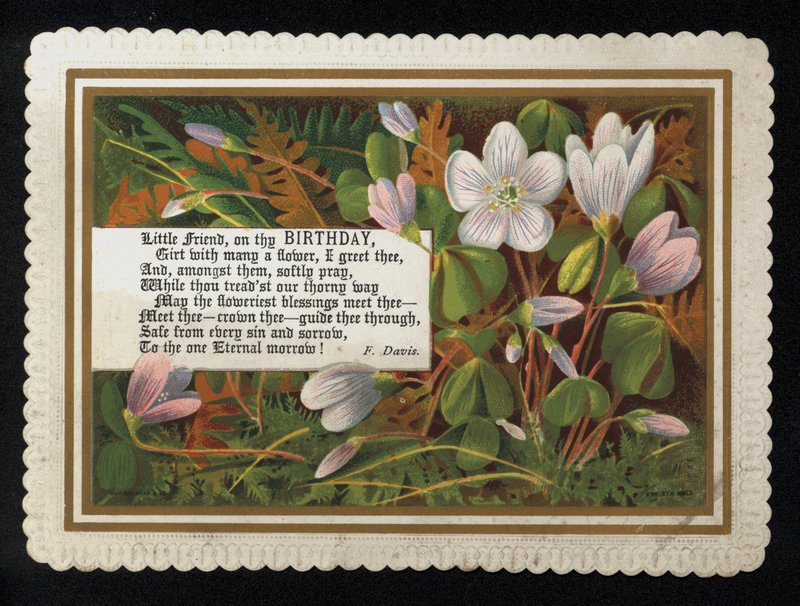 Verse by F Davis and flowers, birthday greetings card (chromolitho) 作者 英语学校