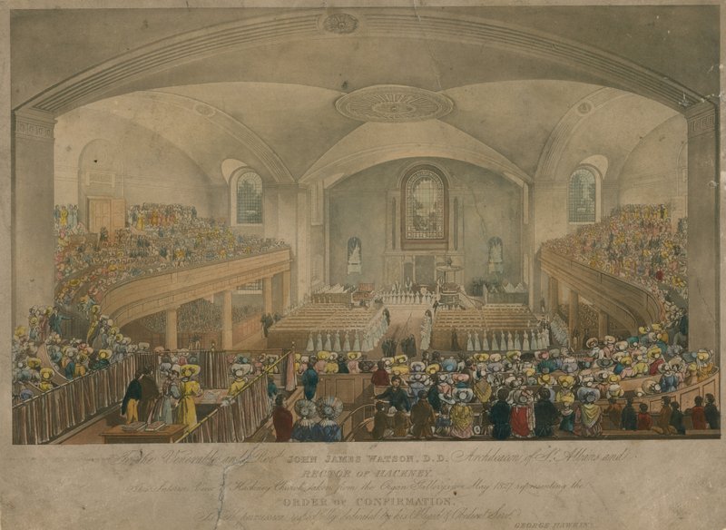 从器官画廊采取的哈克尼教会看法在1827年5月 作者 英语学校