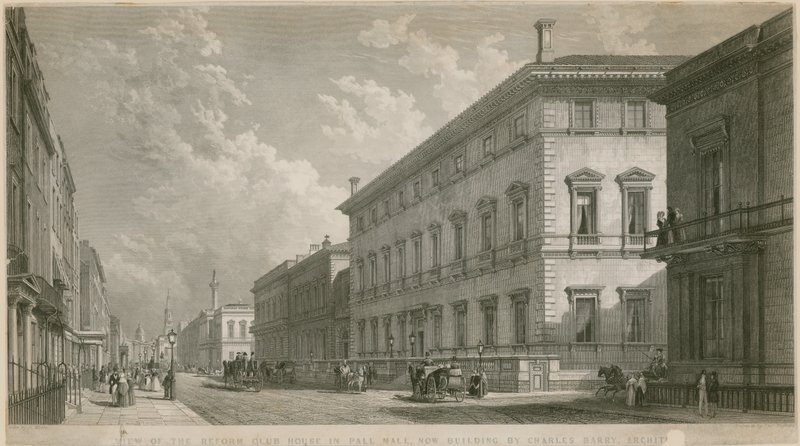 Pall Mall的改革俱乐部会所的视图，现在正由建筑师Charles Barry建造 作者 英语学校