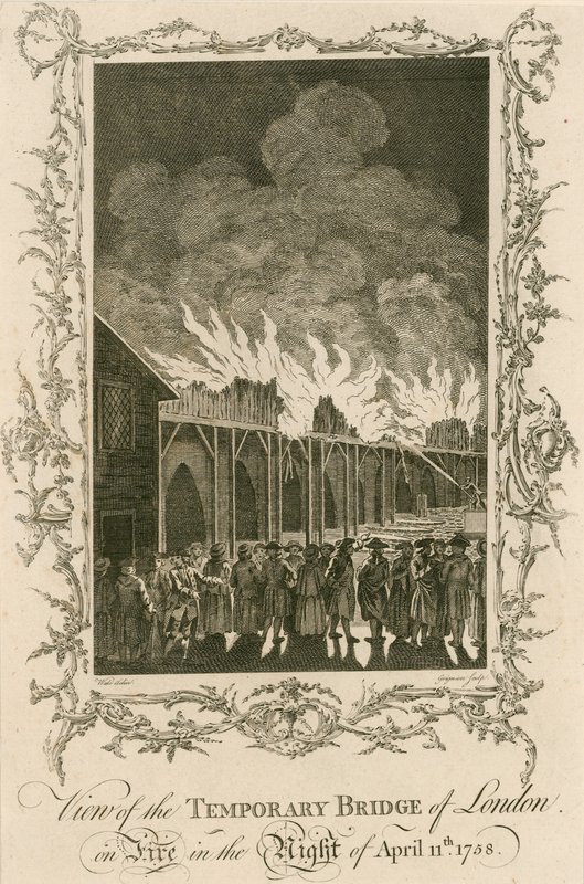 伦敦临时桥梁的看法火的在1758年4月11日夜 作者 英语学校