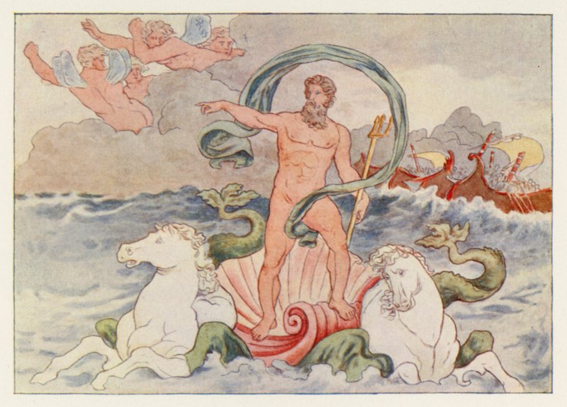 维吉尔的《埃涅伊特》：海王星让海浪静止（彩色石版画） 作者 英语学校
