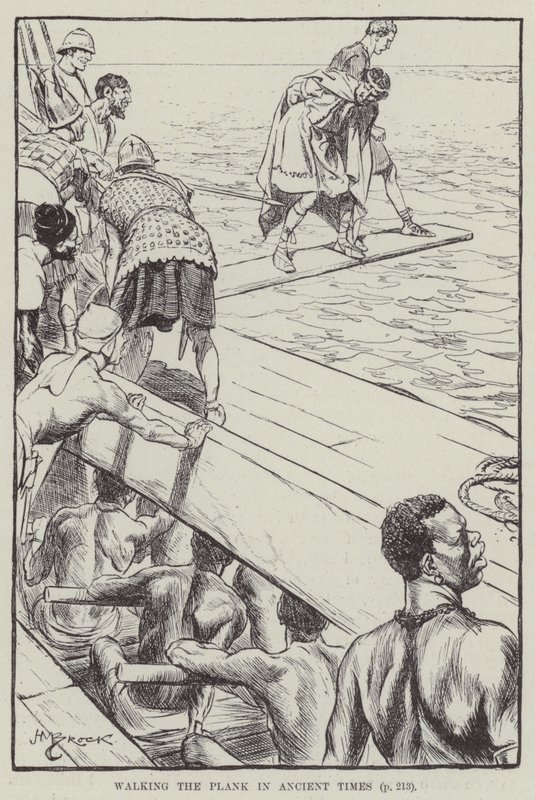 在古代走木板（雕刻）。 作者 英语学校