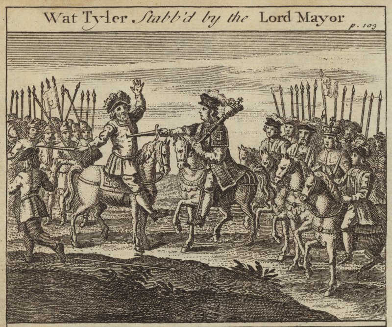 伦敦市市长威廉·沃尔沃斯（William Walworth）刺杀了泰勒（Wat Tyler），农民，叛乱，1381年 作者 英语学校