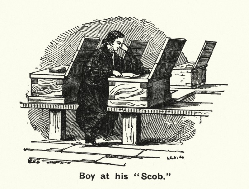 温彻斯特学院：男孩在他的“Scob”（雕刻） 作者 英语学校