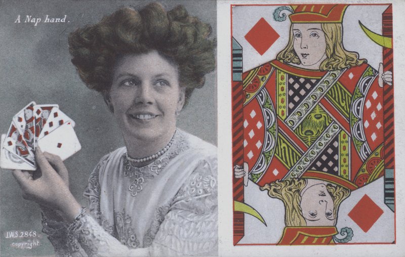 拿着扑克牌和钻石杰克的女人（彩色石版画） 作者 英语学校