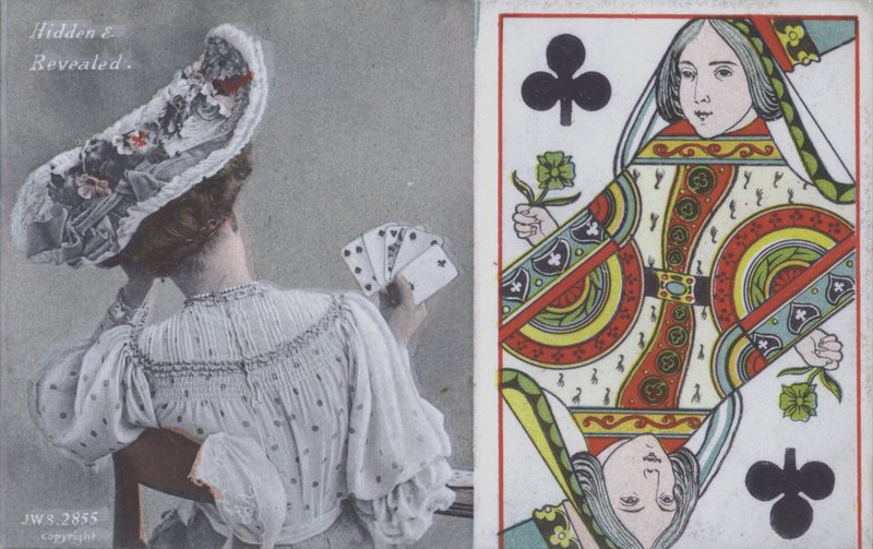Woman with playing cards and the Queen of Clubs (colour litho) 作者 英语学校