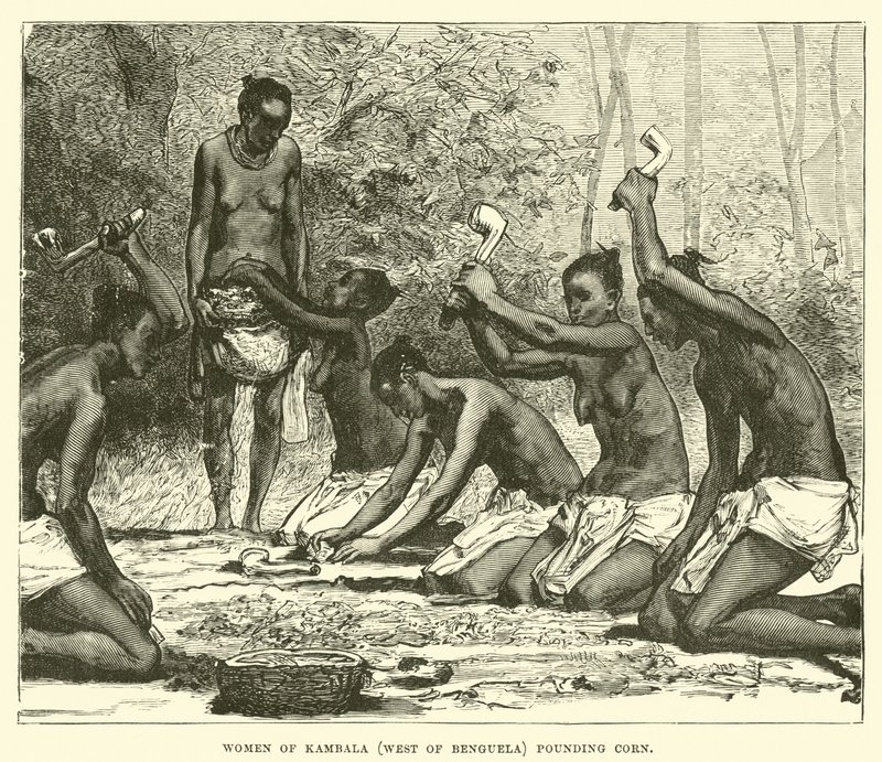 Kambala（本格拉西部）的妇女捣碎玉米 作者 英语学校