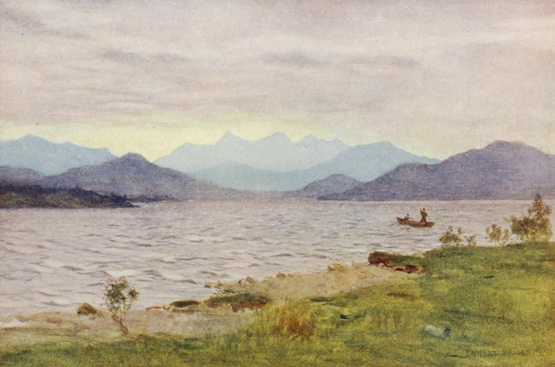 从 Kinloch-Rannoch 望向湖面（彩色石版画） 作者 欧内斯特·爱德华·布里格斯