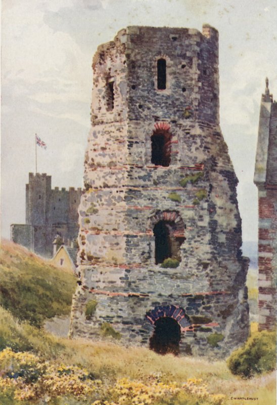 Roman Pharos, Dover Castle (colour litho) 作者 欧内斯特·威廉·哈斯勒赫斯特