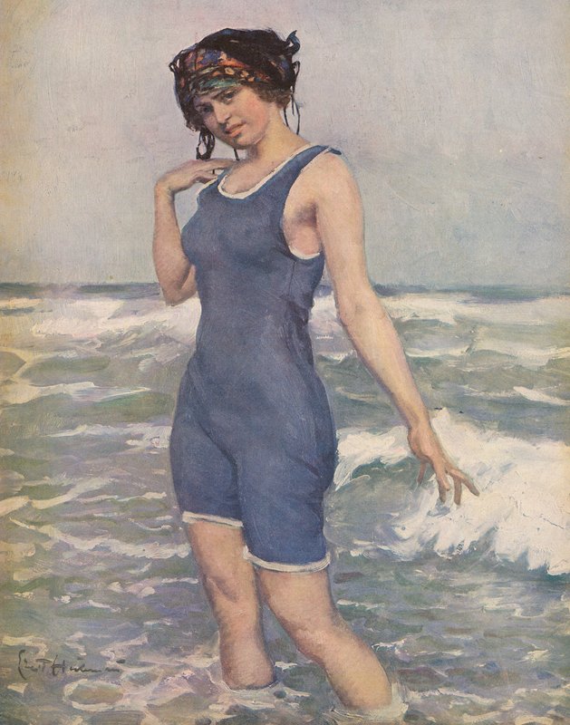 海中沐浴的女子（彩色石版画） 作者 恩斯特（后）海勒曼