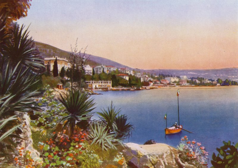 Abbazia, now Opatija in Croatia: Lungomare Sud con vegetazione di palme (photo) 作者 欧洲摄影师