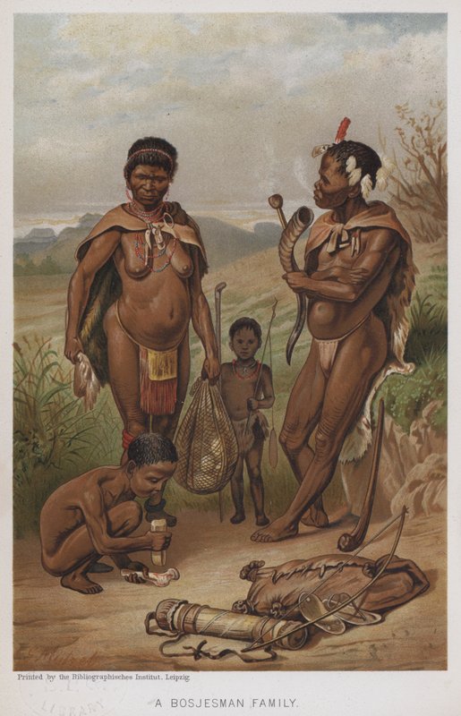 一个 Bosjesman 家族 (chromolitho) 作者 欧洲学校