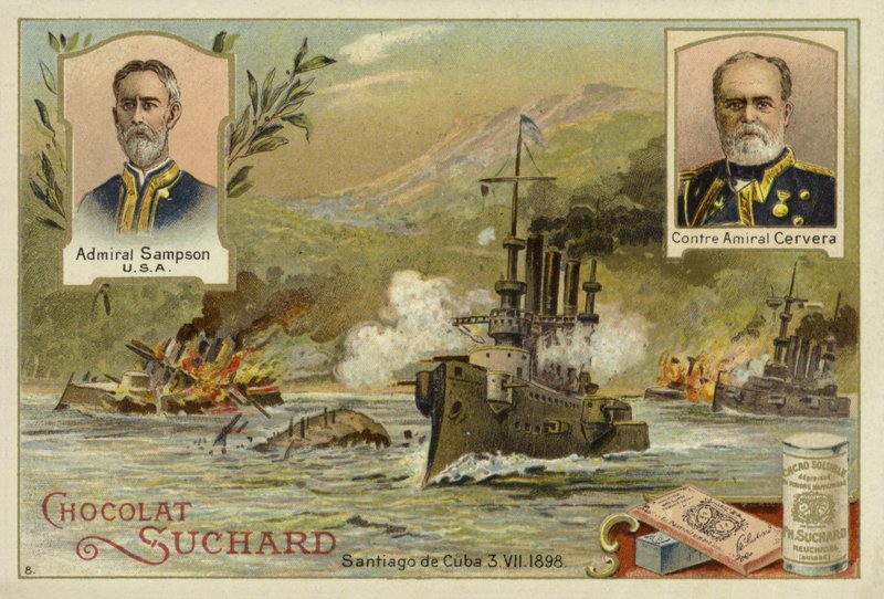 海军上将William Sampson和Pascual Cervera，以及古巴圣地亚哥战役，西班牙 - 美国战争，1898年7月3日 作者 欧洲学校
