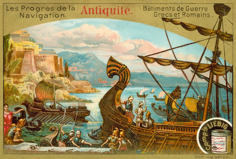 Ancient Greek and Roman war galleys (chromolitho) 作者 欧洲学校