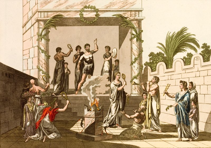 Ancient Romans performing the Rites of Isis, Pompeii (coloured engraving) 作者 欧洲学校