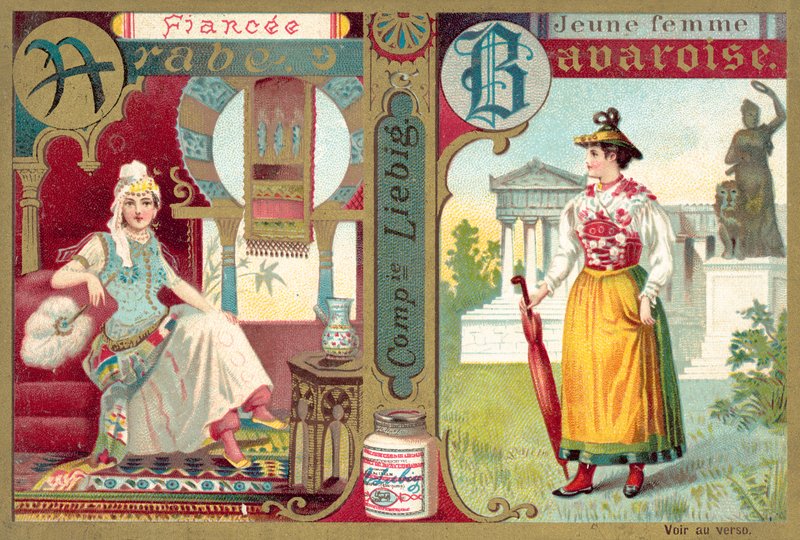 阿拉伯人的未婚妻和年轻的巴伐利亚妇女（chromolitho）。 作者 欧洲学校
