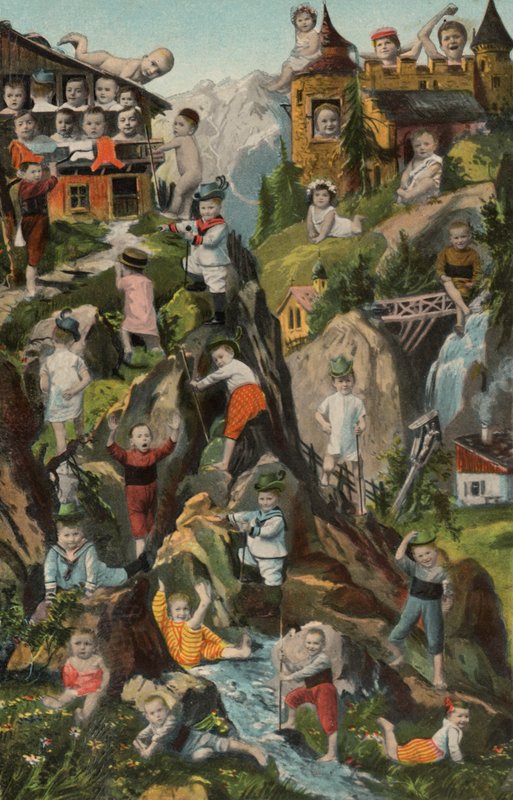 山中的婴儿（彩色石版画） 作者 欧洲学校