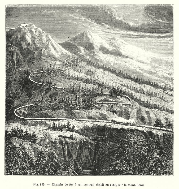 中央铁路，建于 1866 年，位于 Mont-Cenis（雕刻） 作者 欧洲学校