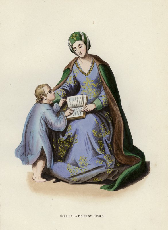 Dame De La Fin Du XVe Siecle (coloured engraving) 作者 欧洲学校