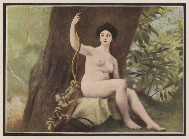 罗马神话中的女猎手戴安娜（彩色石版画） 作者 欧洲学校