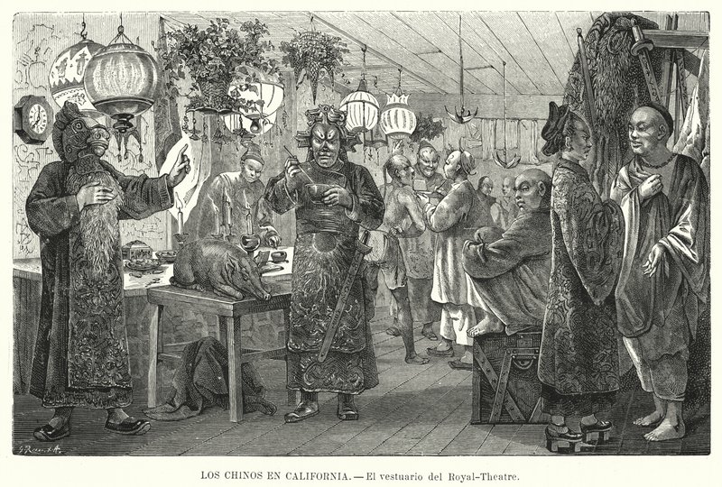 美国加利福尼亚州旧金山皇家中国剧院更衣室（石版画） 作者 欧洲学校
