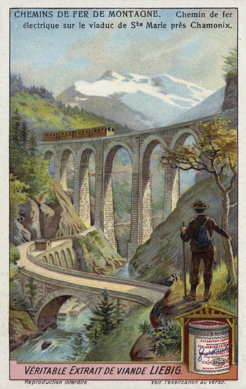 在Viaduc Ste玛丽的电铁路，在夏慕尼附近，法国 作者 欧洲学校