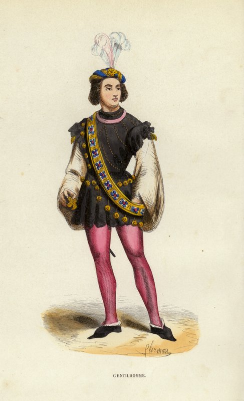 Gentilhomme（彩色雕刻）。 作者 欧洲学校