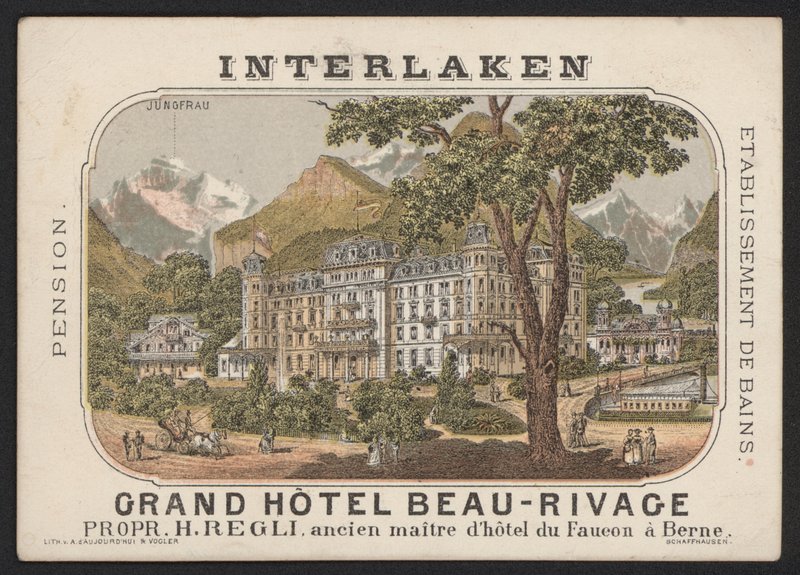 Grand Hotel Beau-Rivage，因特拉肯（彩色雕刻） 作者 欧洲学校