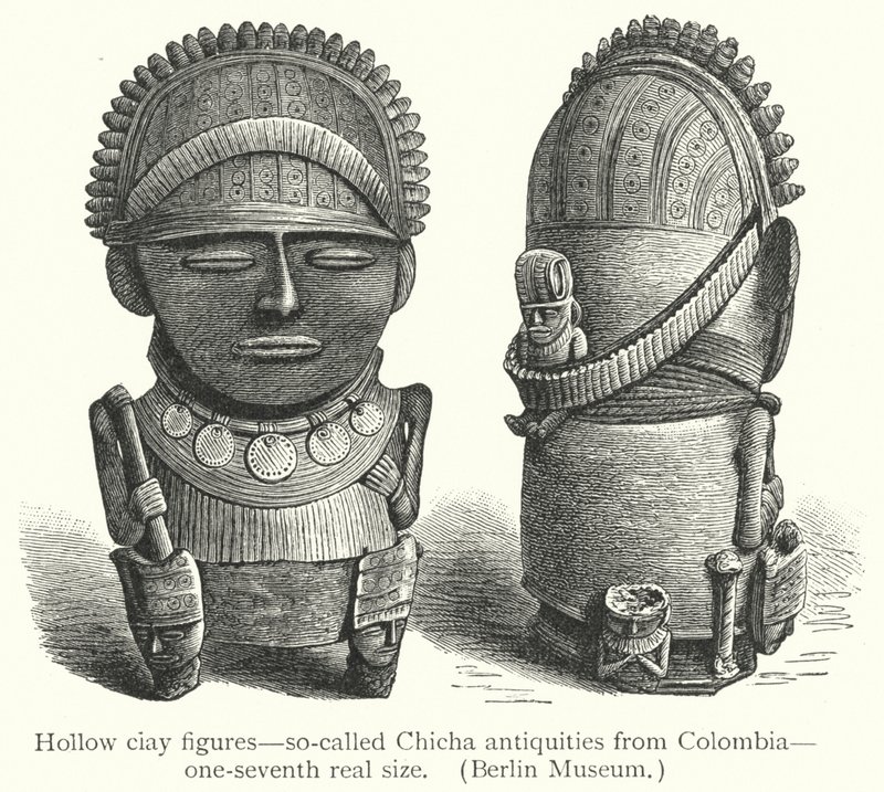 空心 ciay 人物，来自哥伦比亚的所谓 Chicha 古物（雕刻） 作者 欧洲学校