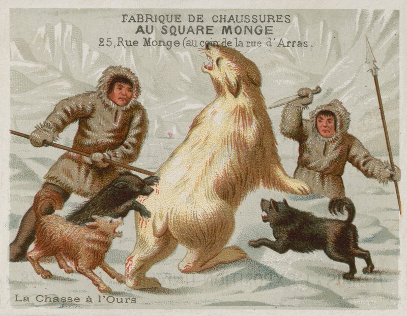 Hunting polar bears with dogs (chromolitho) 作者 欧洲学校