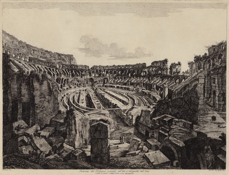 罗马斗兽场内部，1813 年出土，1814 年开放（雕刻） 作者 欧洲学校