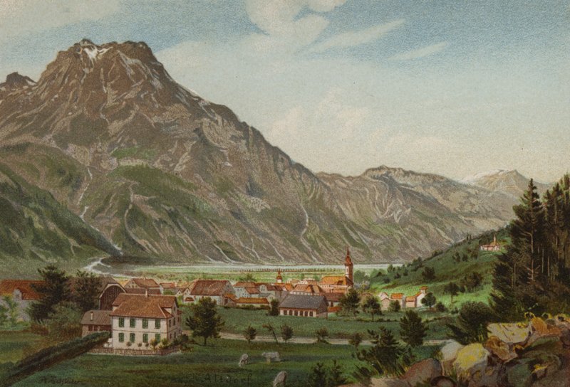 Lake Lucerne: Altdorf (colour litho) 作者 欧洲学校