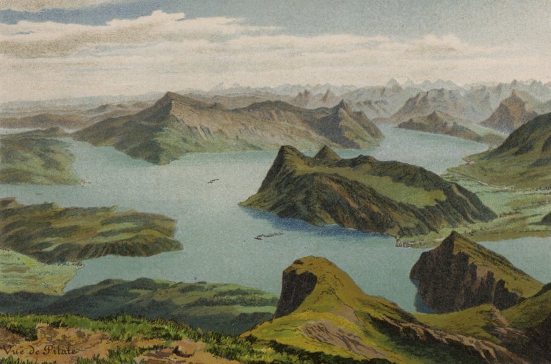 Lake Lucerne: View from the Pilatus (colour litho) 作者 欧洲学校