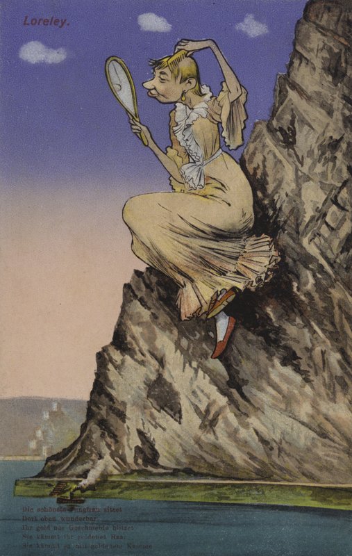 罗蕾莱，在镜子中欣赏自己（彩色石版画） 作者 欧洲学校