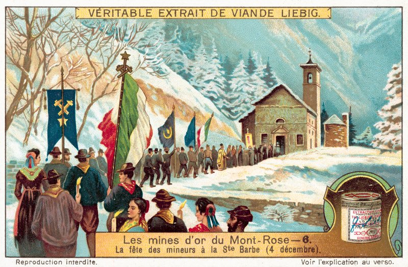 Miners of the Monte Rosa gold mines celebrating the feast of St Barbara, patron saint of miners (chromolitho) 作者 欧洲学校
