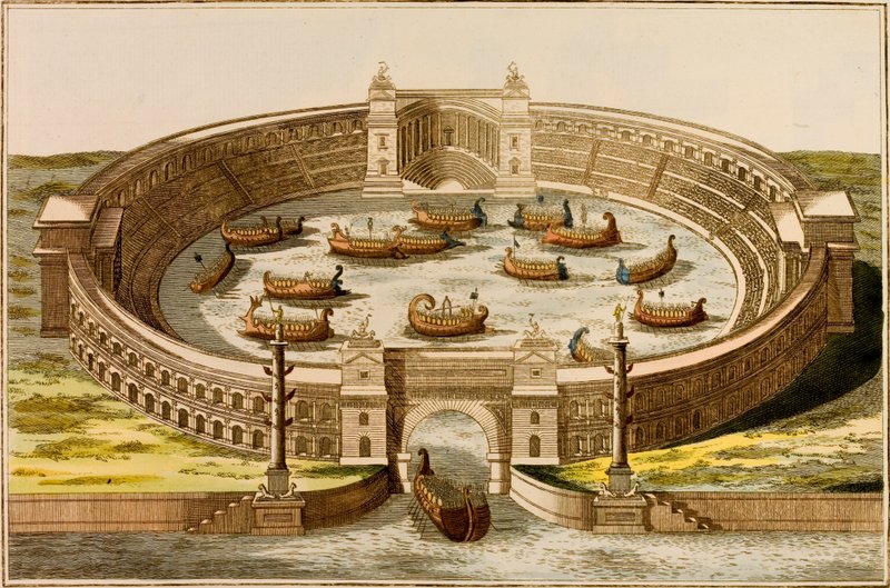 Naumachia，古罗马用于为公众娱乐进行海战的建筑（彩色雕刻） 作者 欧洲学校