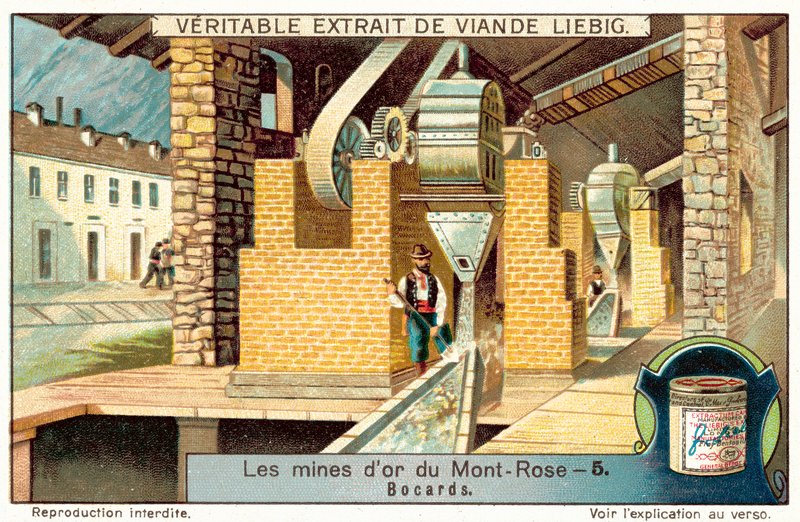 意大利Monte Rosa金矿的磨矿机（chromolitho）。 作者 欧洲学校