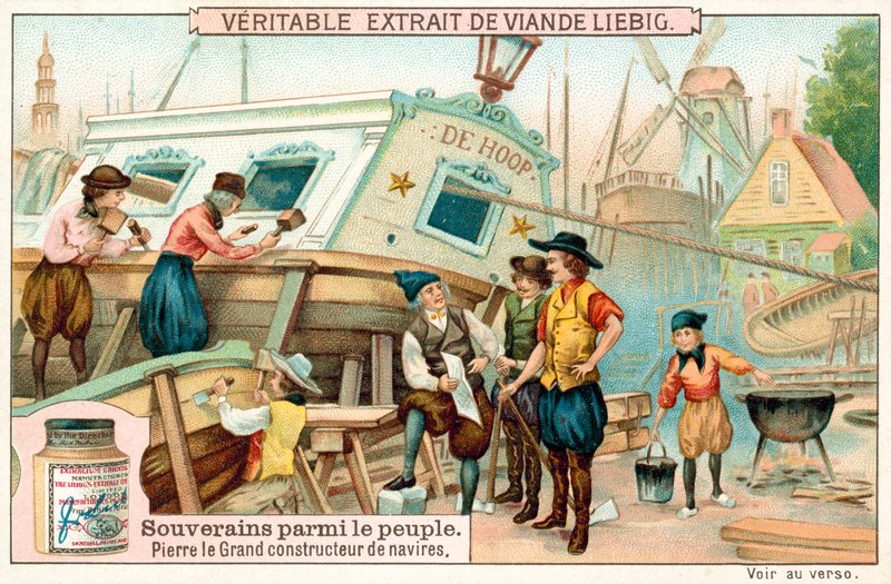 Peter the Great working as a shipbuilder in the Netherlands (chromolitho) 作者 欧洲学校
