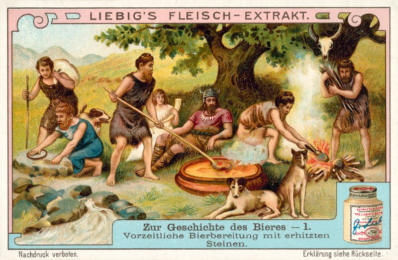Prehistoric beer production using heated stones (chromolitho) 作者 欧洲学校