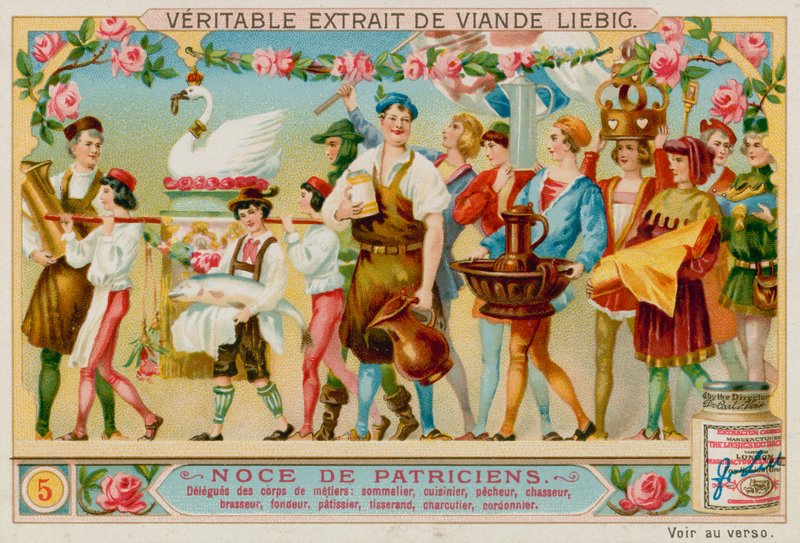 来自不同工艺品的代表：Winemerchant，Chef，Fisherman，Huntsman，Brewer，Smith，Pastry Chef，Weaver，Butcher和Shoemaker。 作者 欧洲学校