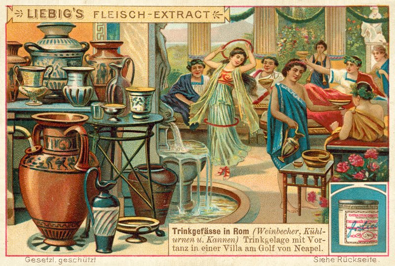 罗马人在那不勒斯湾的别墅里喝酒跳舞（chromolitho） 作者 欧洲学校