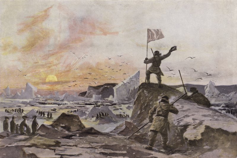 Scottish explorer Thomas Simpson discovering Victoria Land in the Canadian Arctic, September 1838 (colour litho) 作者 欧洲学校